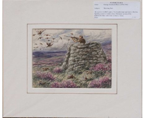 George Anderson Short (1856-1945)Grouse shooting from the buttSigned, watercolour, 12.5cm by 17cm (unframed); together with t