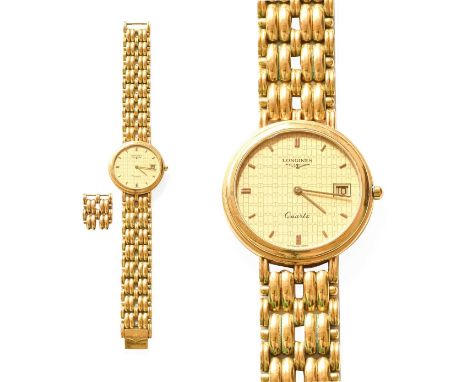A Plated Calendar Quartz Longines Wristwatch, with Longines paperwork and two spare bracelet links