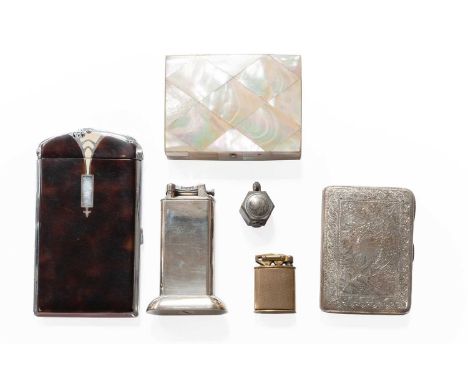 A Victorian Silver Card Case, by Hilliard &amp; Thomason, Birmingham 1892, together with a mother-of-pearl card case, Ronson 