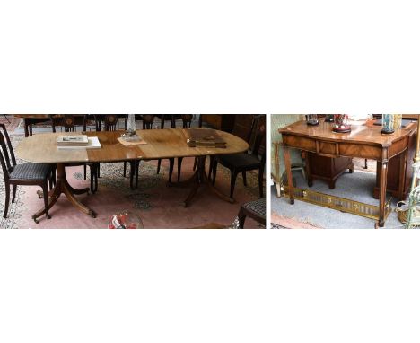 A Mahogany Serpentine Fronted Cross Banded Mahogany Serving Table, in Georgian Style, 114cm by 54cm by 81cm, together with a 