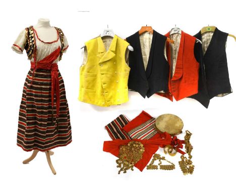 Early 20th Century Folk Costume, Possibly Albanian comprising a dress with white cotton short sleeved bodice trimmed with lac