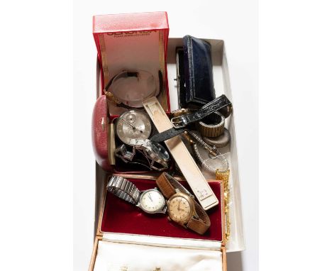 A Ladys 9 Carat Gold Wristwatch, Olma centre seconds wristwatch, silver pocket watch, fob watch with case stamped Fine Silver