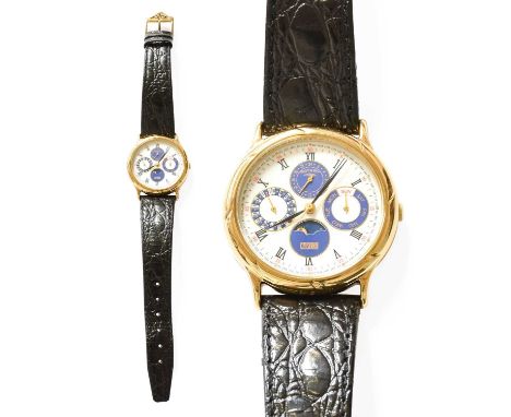 A Plated Calendar Moonphase Quartz Rotary Wristwatch, with Rotary box and booklet