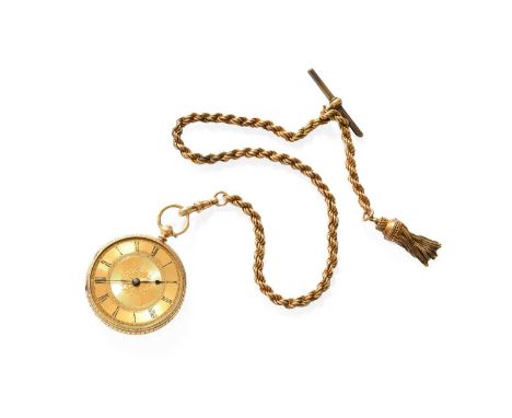 An 18 Carat Gold Fob Watch with Yellow Metal Watch Chain and attached TasselMovement is working