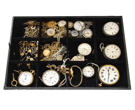 Two Silver Open Faced Pocket Watches, A Pocket Watch, case stamped 0.800, A Silver Lady's Fob Watch and A Lady's Fob Watch, c