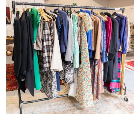 A Quantity of Circa 1960s and Later Ladies Costume, comprising evening wear, wool coats, suits, wool skirts and kilts, includ