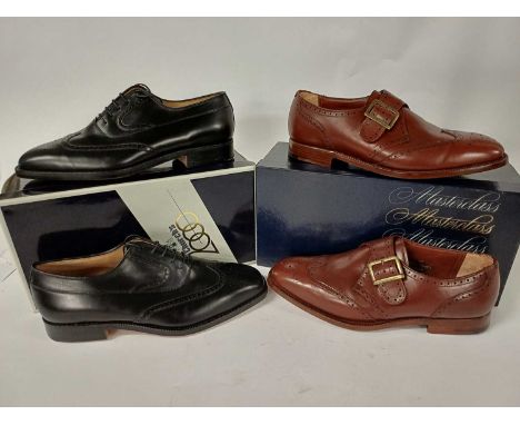 Two Pairs of Men's Leather Church's Shoes, comprising a pair of black Church's 2000 lace-up shoes, with brogue detailing and 