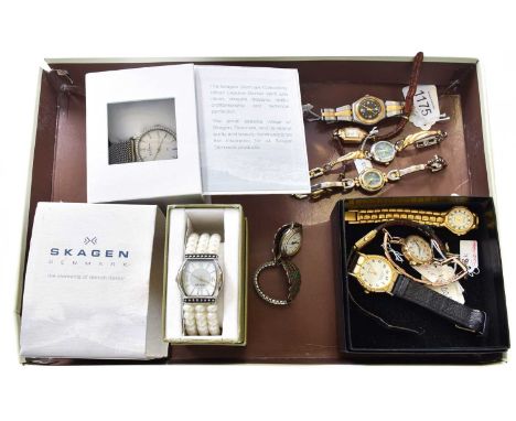 A Lady's 9 Carat Gold Wristwatch, retailed by Winegartens, London, one bracelet link stamped 9ct, and Ten Other Lady's Wristw