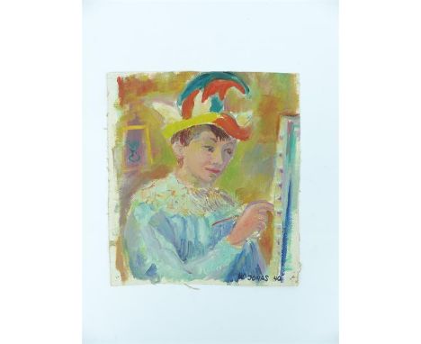 A W. Jonas portrait of a clown; oil on canvas; unframed approximately 23 cm x 20 cm.