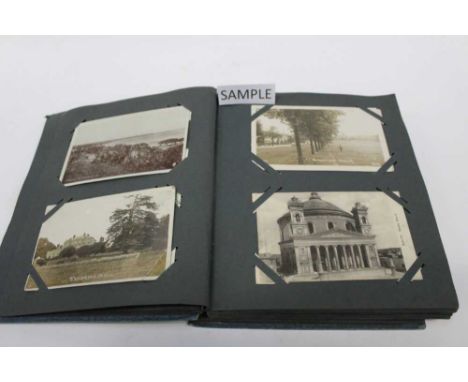 Postcards in album including real photographic street scenes, horses and carts, military, cycling etc. Other cards including 