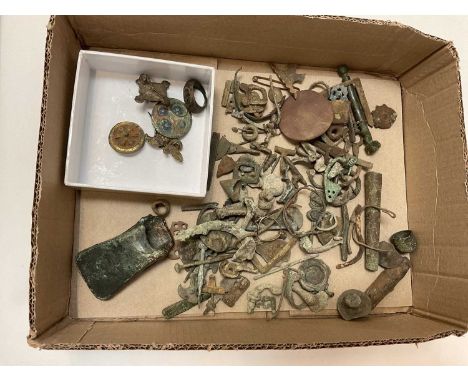 Collection of Roman artefacts and metal detecting finds to include enamel brooches