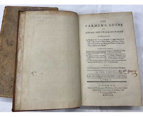 Mr Young - The Farmers Guide in hiring and stocking farms, in two volumes, first edition 1770, calf binding, 21 x 13cm