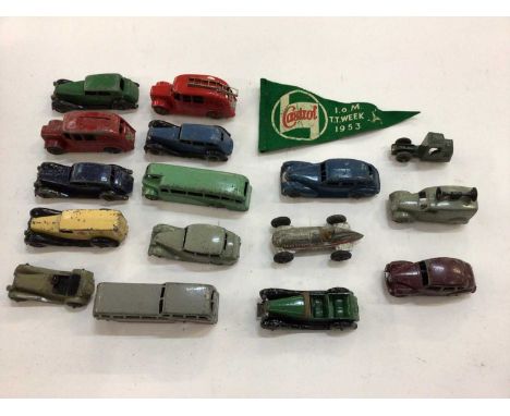 Die Cast unboxed selection of early play worn Dinky models including saloon cars, lorries, fire engine etc.