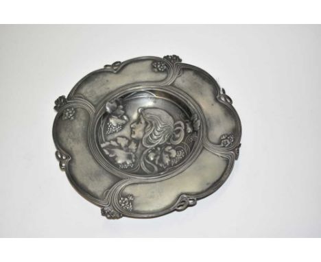 Art Nouveau WMF dish, the centre with a portrait in relief, 32cm diameter