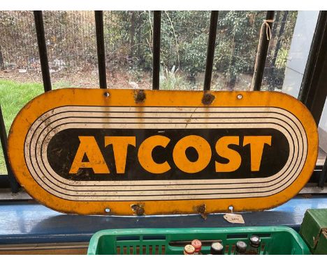 Vintage Atcost enamel sign, 30" x 12"