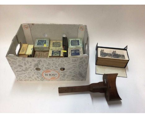Collection of magic lantern slides, a stereoscopic viewer and cards