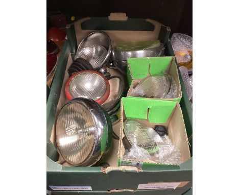Collection of motor factors parts and access to include chrome wheel embellishments, brake shoes and light units (4 boxes)