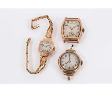 Three vintage 9ct gold wristwatches including one on 9ct gold bracelet Total weight 39.4 grams 