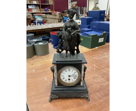 Early 20th century French Spelter and black slate mantel clock.