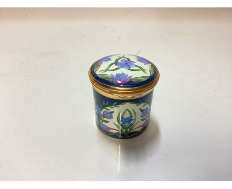 Moorcroft enamel trinket box decorated with blue flowers on cream and blue ground, in original boxPerfect 
