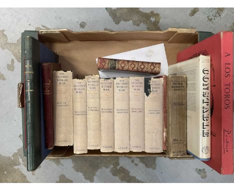 Box of collectable books, including Winston Churchill - Second World War series, 1948-1952 first editions, Major J.H. Leslie: