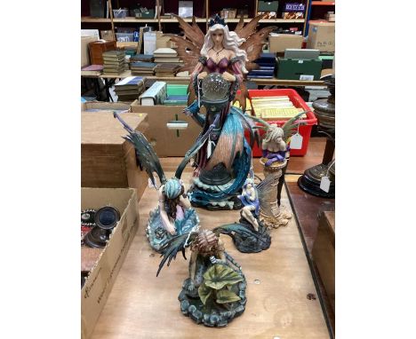 Collection of fairy ornaments by Nemesis and others including a large lamp