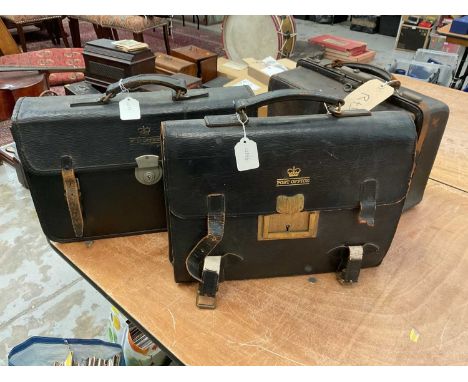 Two vintage leather Post Office satchels, together with a leather Gladstone bag (3)