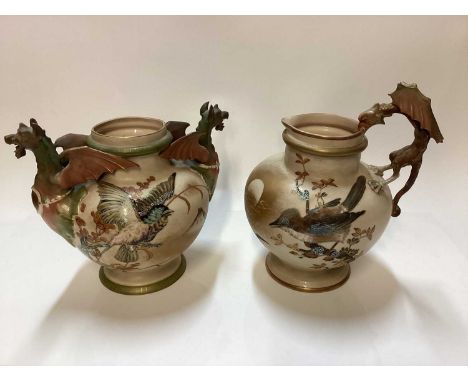 Alfred Stellmacher Austrian porcelain vase with dragon handle, together with a similar twin handled vase, two Worcester blush