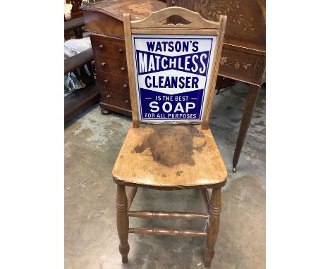 Watson's advertising chair with enamel back - 'Watson's matchless cleanser is the best soap for all purposes', 95cm high