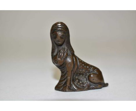 Georgian bronze sphinx figure, possibly a weight, 4cm high