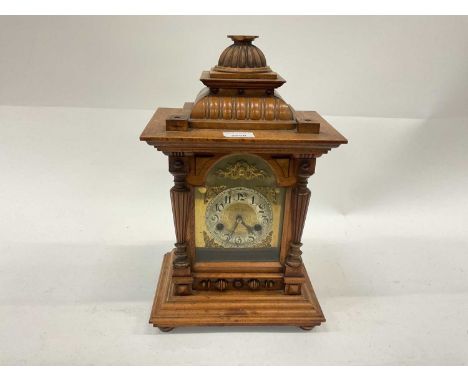 Early 20th century German walnut cased mantel clock, 43cm high