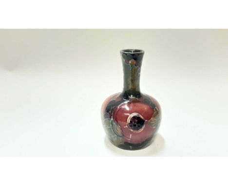 Miniature Moorcroft vase decorated in the pomegranate pattern, green painted signature to base, 10cm highThere is a fleabite 