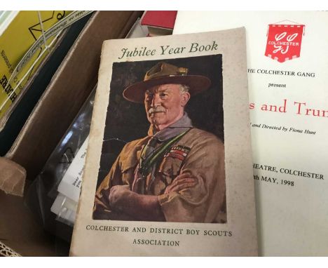 Lot Vintage Colchester related Scouting ephemera and books including The Scouter 1950s-1980s