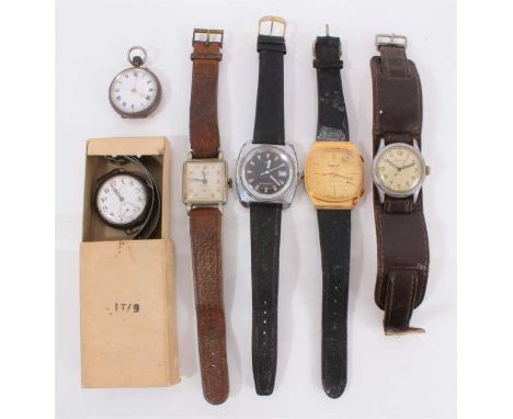 Four vintage wristwatches to include Timex, Ingersoll alarm, Rela and Helvetia, all on leather straps, together with a Mappin