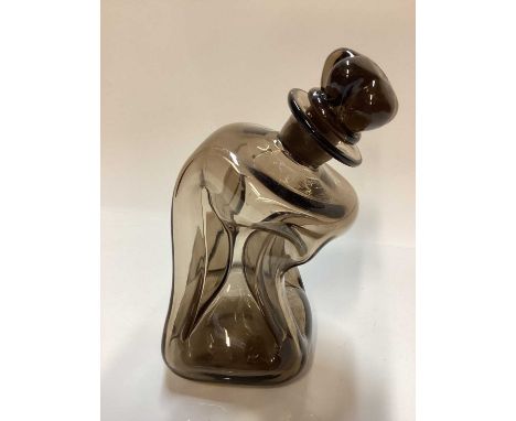 Holmegaard smoky grey kluk kluk decanter with crown stopper, designed by Jakob Bang, 19cm high