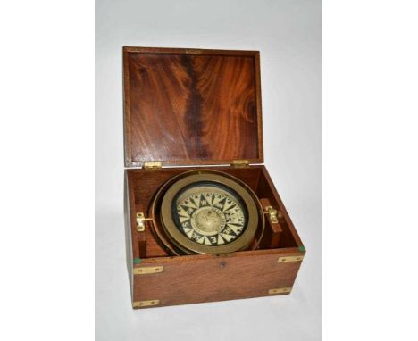Gimbal compass by Henry Browne of Brightlingsea, in brass bound mahogany box