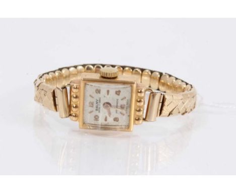 Vintage 18ct gold cased Balny wristwatch on gold plated expandable bracelet Total weight 16.6 grams 