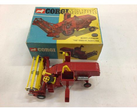 Corgi Major Massey-Ferguson '780' combine harvester No 1111, Simon Snorkel No 1127 plus Matchbox articulated horse van K-18 a