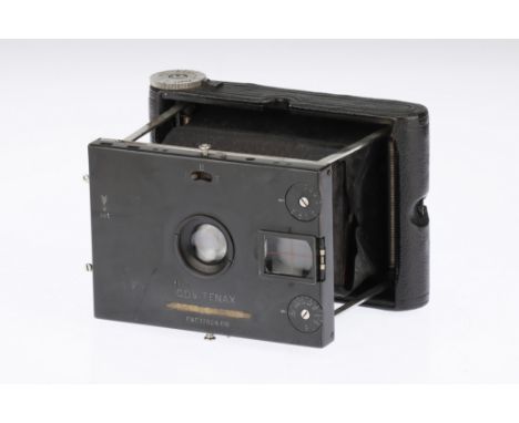 A Goerz C.D.V. Tenax Folding Strut Camera, black, body F-G, shutter working but sticks on slow speeds, bellows require repair