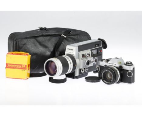 An Olympus OM-10 SLR Film Camera, with Olympus Zuiko Auto-S f/1.8 50mm lens, body, G, shutter working, lens, F, some internal