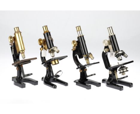 Collection of 4 Compound Microscopes, including a brass lacquered microscope engraved 'R &amp; J Beck Ltd, London 30740' with