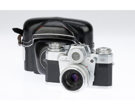 A Zeiss Ikon Contarex "Bulls-Eye" 35mm SLR Camera chrome, 1959-66, serial no.Y6627, with a Carl Zeiss Tessar f/2.8 50mm lens,
