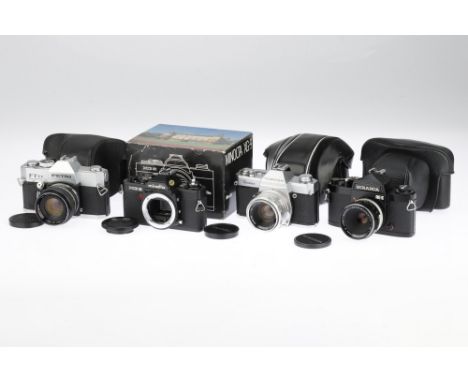 Four Japanese 35mm SLR Cameras comprising a black Minolta XG 9 body, in maker's retail box, a black Miranda RE-II camera with