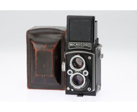 A M.P.P. Products Microcord I Medium Format TLR Camera black, 1951-54, serial no.3665, with a Ross Xpres f/3.5 77.5mm lens, s