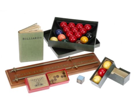 A Selection of Table-Top Cue Sport Ball Based Games, to include a miniature set of Snooker balls - 10 reds, one each colour, 