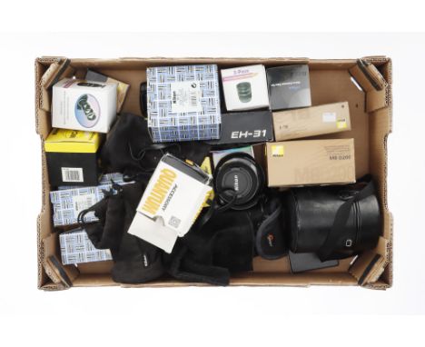 A Collection of Nikon Accessories including a Nikon WC-E63 wide converter, a MB-D200 multi power battery grip with box, two b