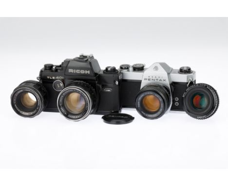 A Ricoh Singlex TLS 401 35mm SLR Camera black, serial no.02 206408, with an Auto Rikenon f/1.7 50mm lens, shutter working, bo