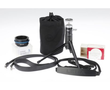 A Small Selection of Leica Accessories, including table top tripod with ball head, strap and Novoflex Pentax K to Leica T ada