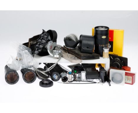 A Mixed Collection of Lenses and Accessories including two Isco Rollei-Projar f/3.5 150mm projector lenses, an RE Topcor f/3.