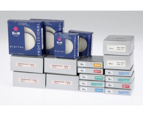 A Selection of Various Boxed Filters brands include unbranded (9), S &amp; K (2), B+W (4), Wondercolor (4), diameters include